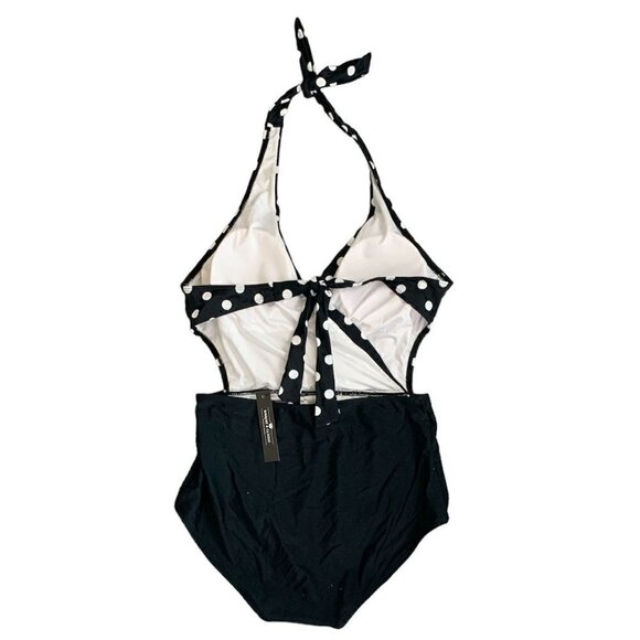 Unique & Classic Retro Polka Dot One Piece Swimsuit Halter Neck Black/White Sz M - Picture 6 of 6